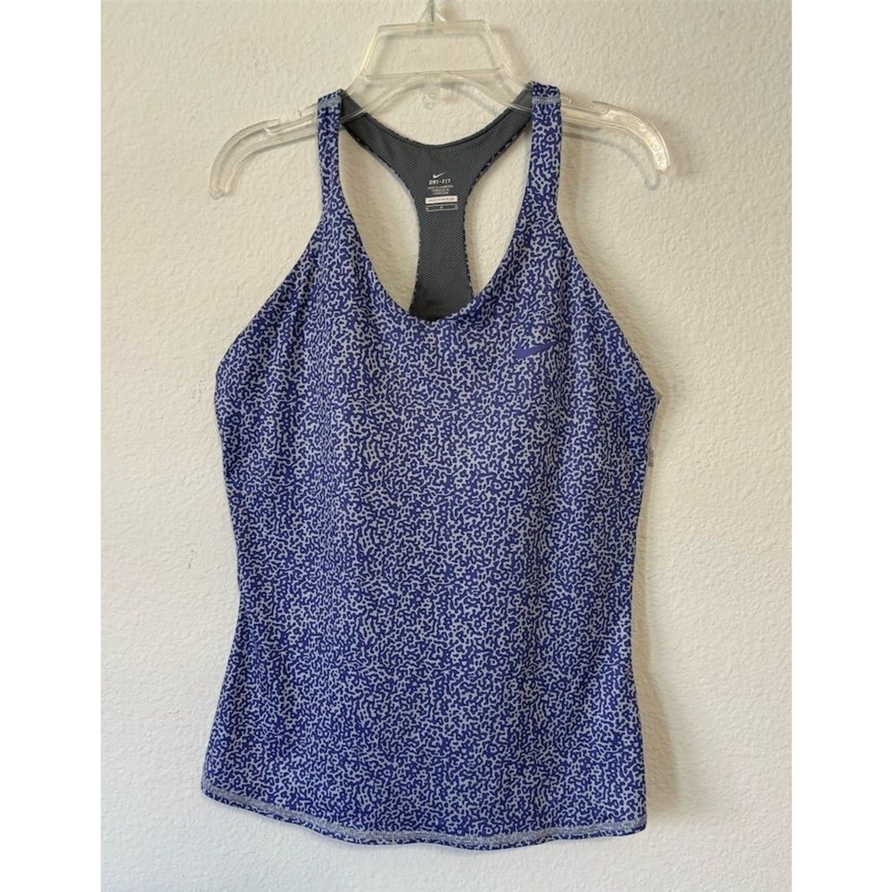 Nike Women's Dri-FIT Racerback‎ Tank Top with Built-In Bra Blue Splatter Print M